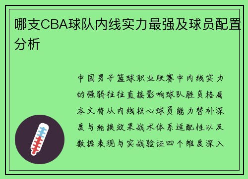 哪支CBA球队内线实力最强及球员配置分析